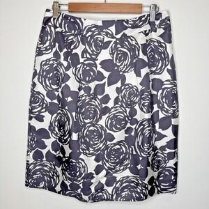 NEW Boden 100% Silk Floral Skirt 14R Gray Quiet Luxury Old Money Twee Pleated